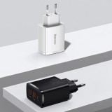 Baseus Kompakter Schnellladegerät 2x USB USB Typ C 30W 3A Power Delivery Quick Charge - Schwarz