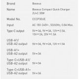 Baseus Kompakter Schnellladegerät 2x USB USB Typ C 30W 3A Power Delivery Quick Charge - Schwarz