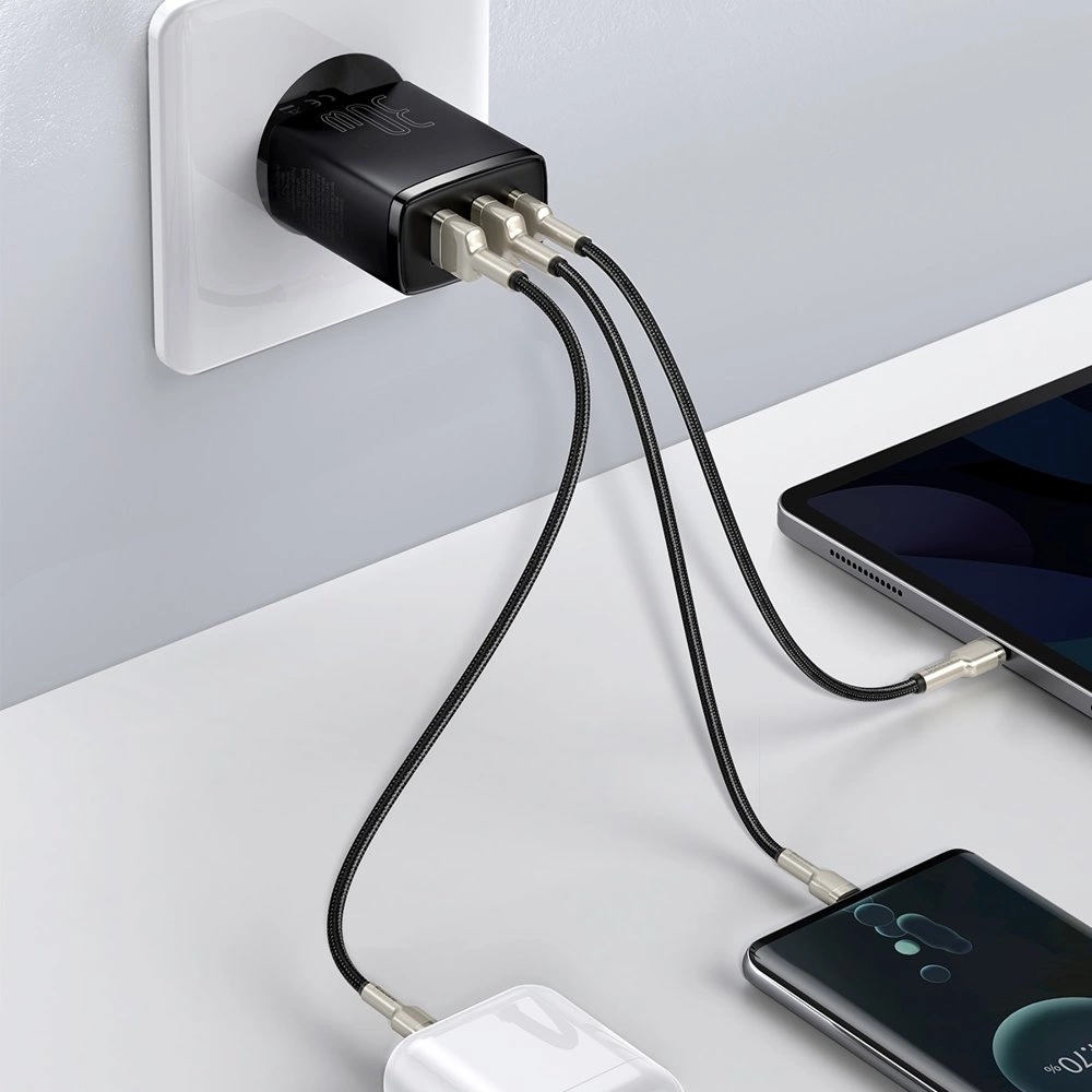 Baseus Kompakter Schnellladegerät 2x USB USB Typ C 30W 3A Power Delivery Quick Charge - Schwarz