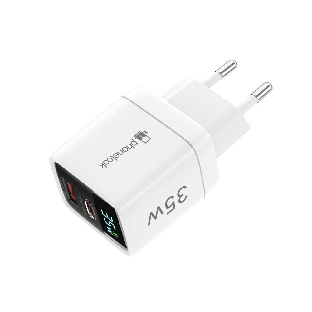 Ladestecker USB-A und USB-C GaN/PD3.0 35W mit LED Anzeige Ultra Leistung PhoneLook - Weiss