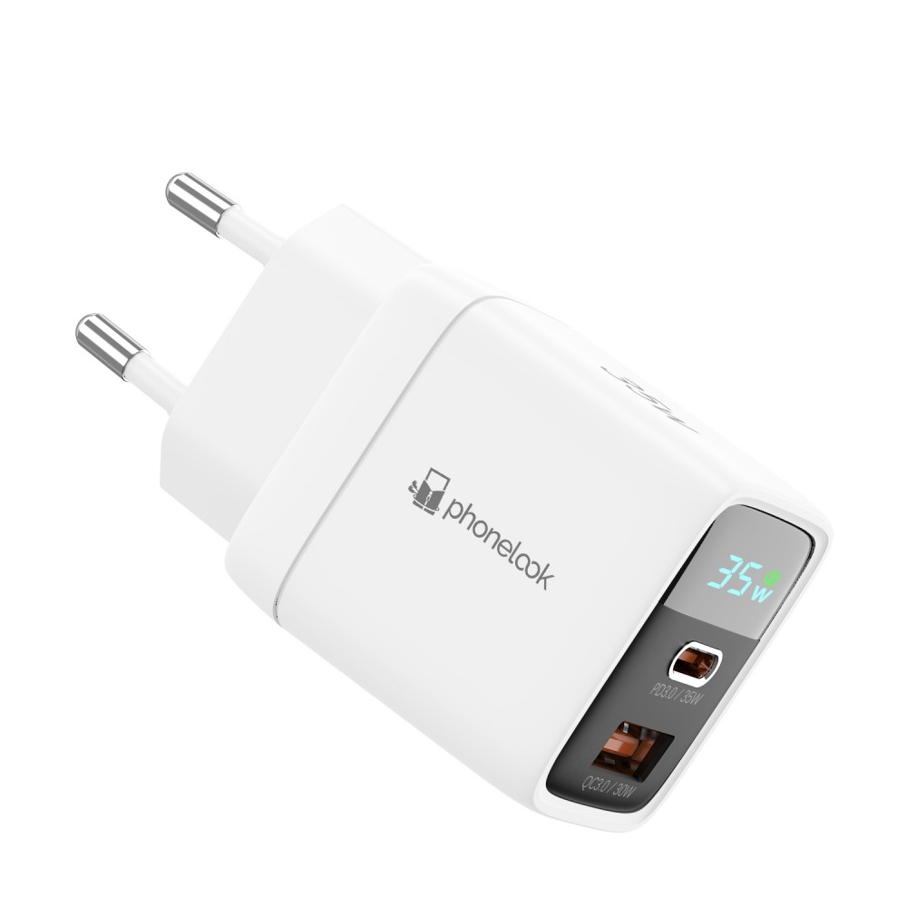 Ladestecker USB-A und USB-C GaN/PD3.0 35W mit LED Anzeige Ultra Leistung PhoneLook - Weiss