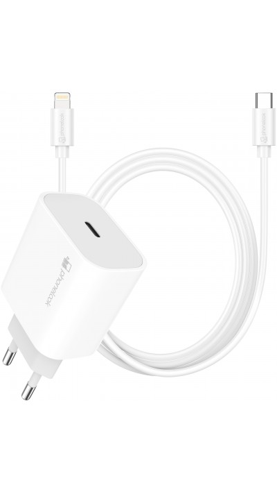 Chargeur USB-C 20W avec câble de charge USB-C vers Lightning (iPhone) de 1 m - Blanc