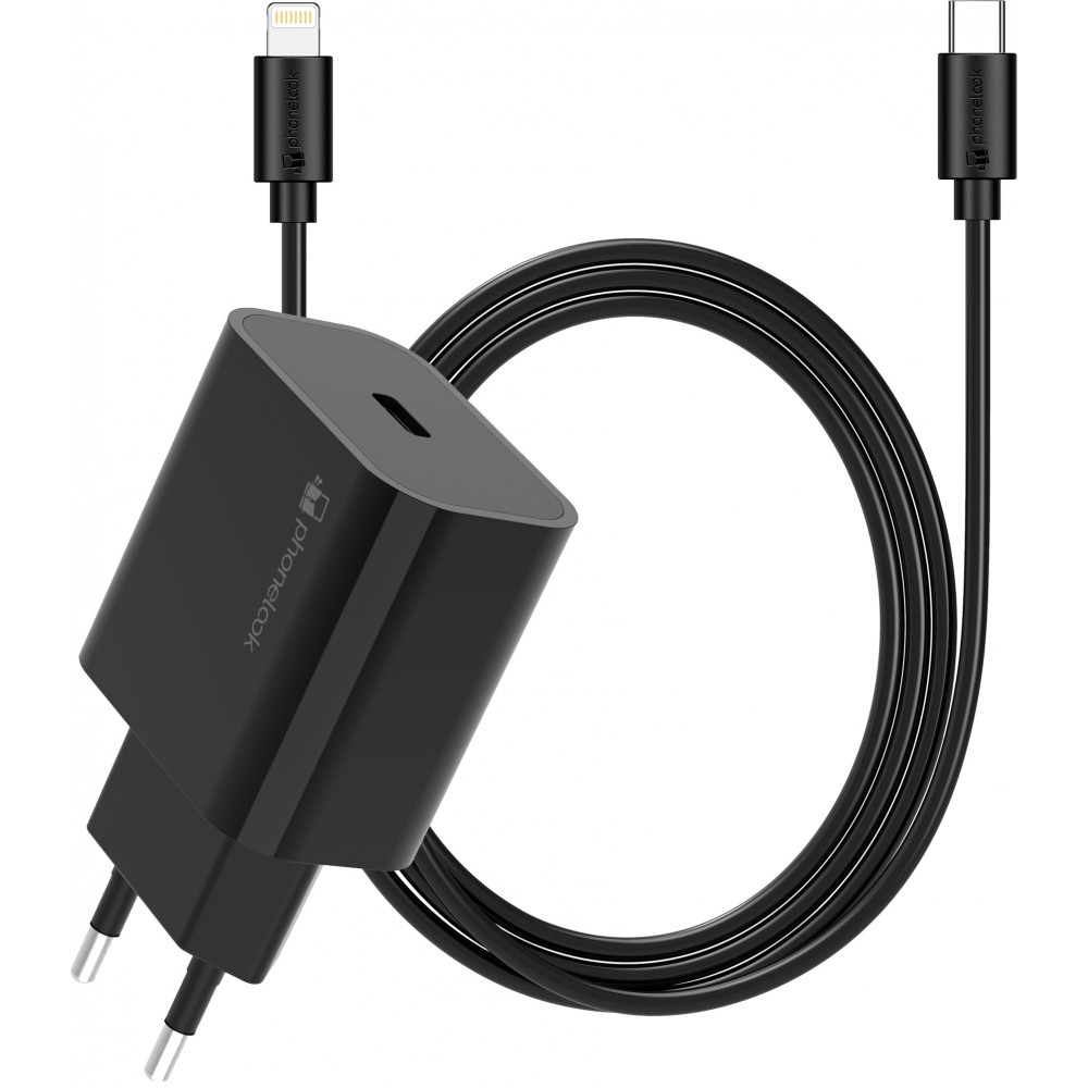 20W USB-C Ladegerät mit 1m Ladekabel USB-C auf Lightning (iPhone) - Schwarz