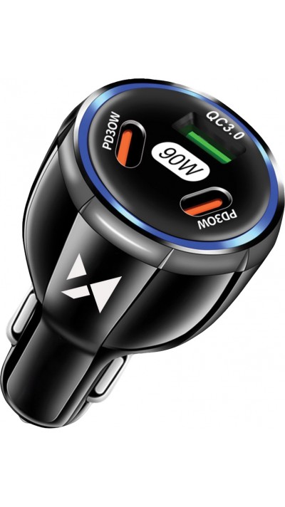 Wozinsky 90W PD QC Auto Ladegerät Zigarettenanzünder Car Charger 2x USB-C / 1x USB-A Schnellladegerät - Schwarz