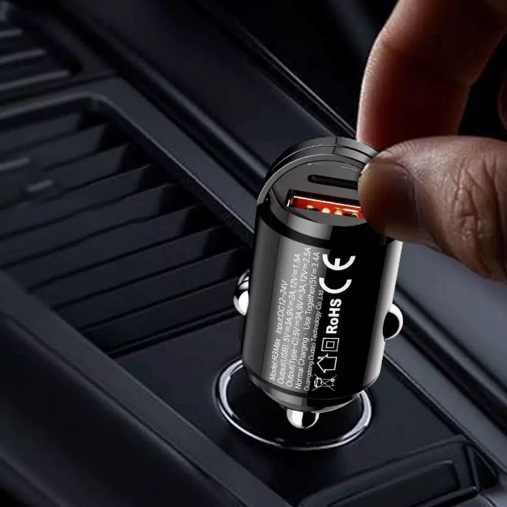 Dudao R3MAX 48W QC PD Schnellladegerät Auto USB-A / USB-C - Schwarz