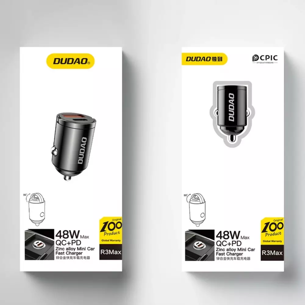 Dudao R3MAX 48W QC PD Schnellladegerät Auto USB-A / USB-C - Schwarz
