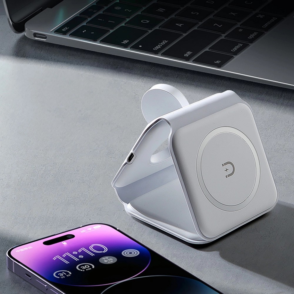 Dudao A11N 15W faltbares 3-in-1 Induktionsladegerät mit USB-C Kabel - Weiss
