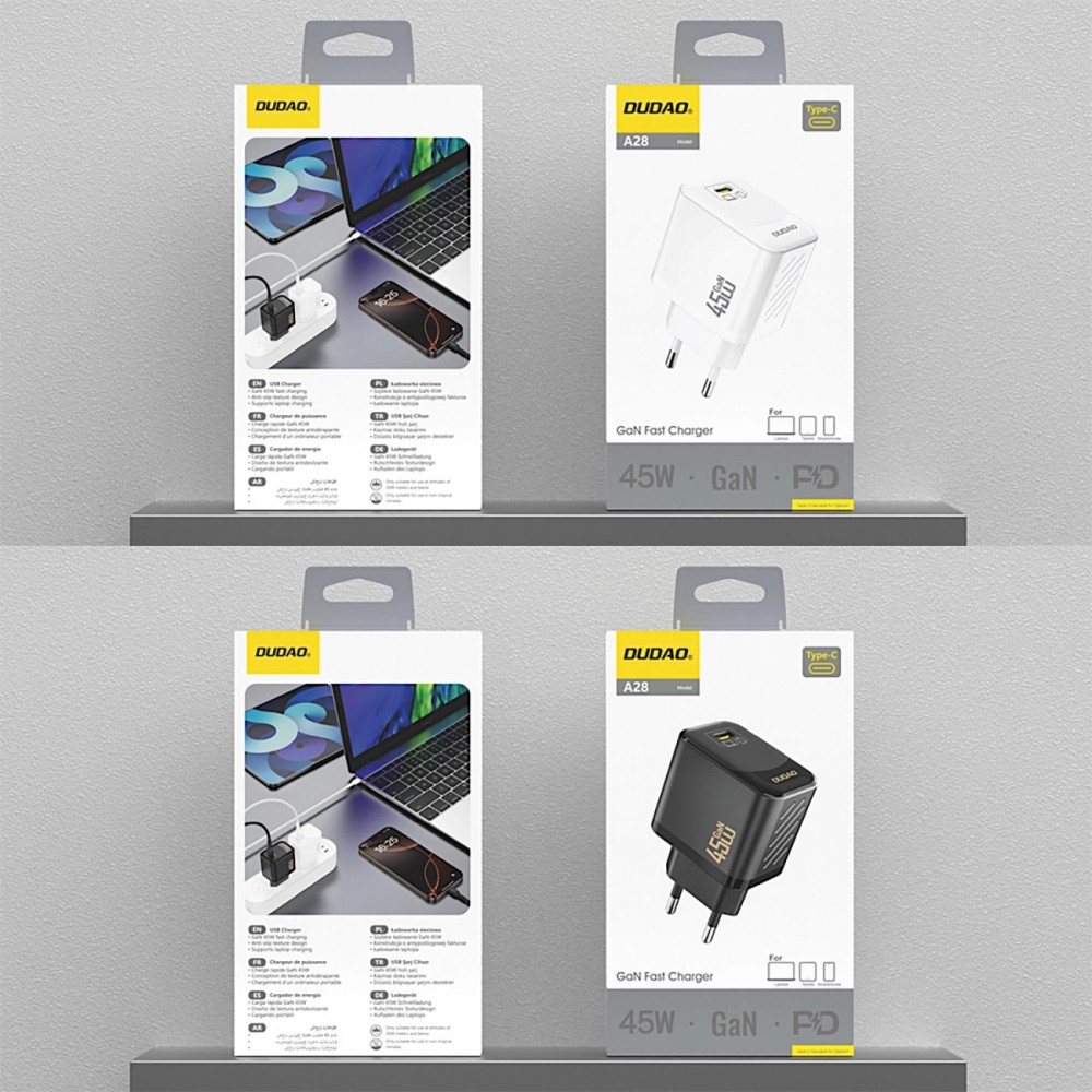 Dudao A28 45W GaN USB-C Schnellladegerät Wandladegerät kompakt - Schwarz