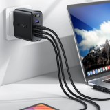 Acefast 100W GaN Schnellladegerät (3x USB-C / 1x USB-A) mit 100W USB-C Winkelkabel (2 m) - Schwarz