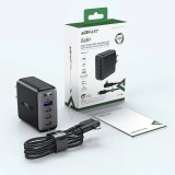 Acefast 100W GaN Schnellladegerät (3x USB-C / 1x USB-A) mit 100W USB-C Winkelkabel (2 m) - Schwarz