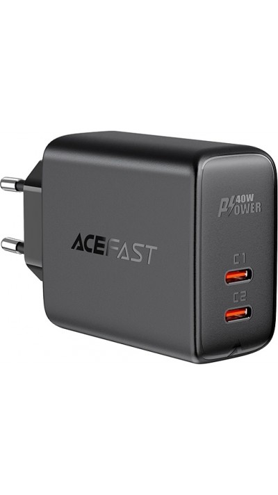 Schnellladegerät Acefast 40W 2x USB-C PPS PD QC 3.0 AFC FCP - Schwarz