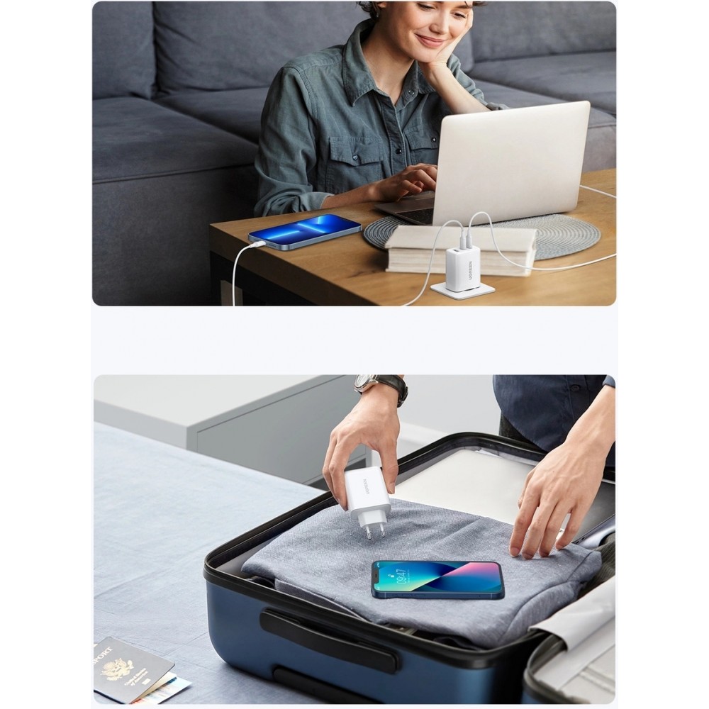 Ugreen 65W Schnellladegerät PD3.0 QC3.0 2x USB-C / 1x USB-A - Weiss