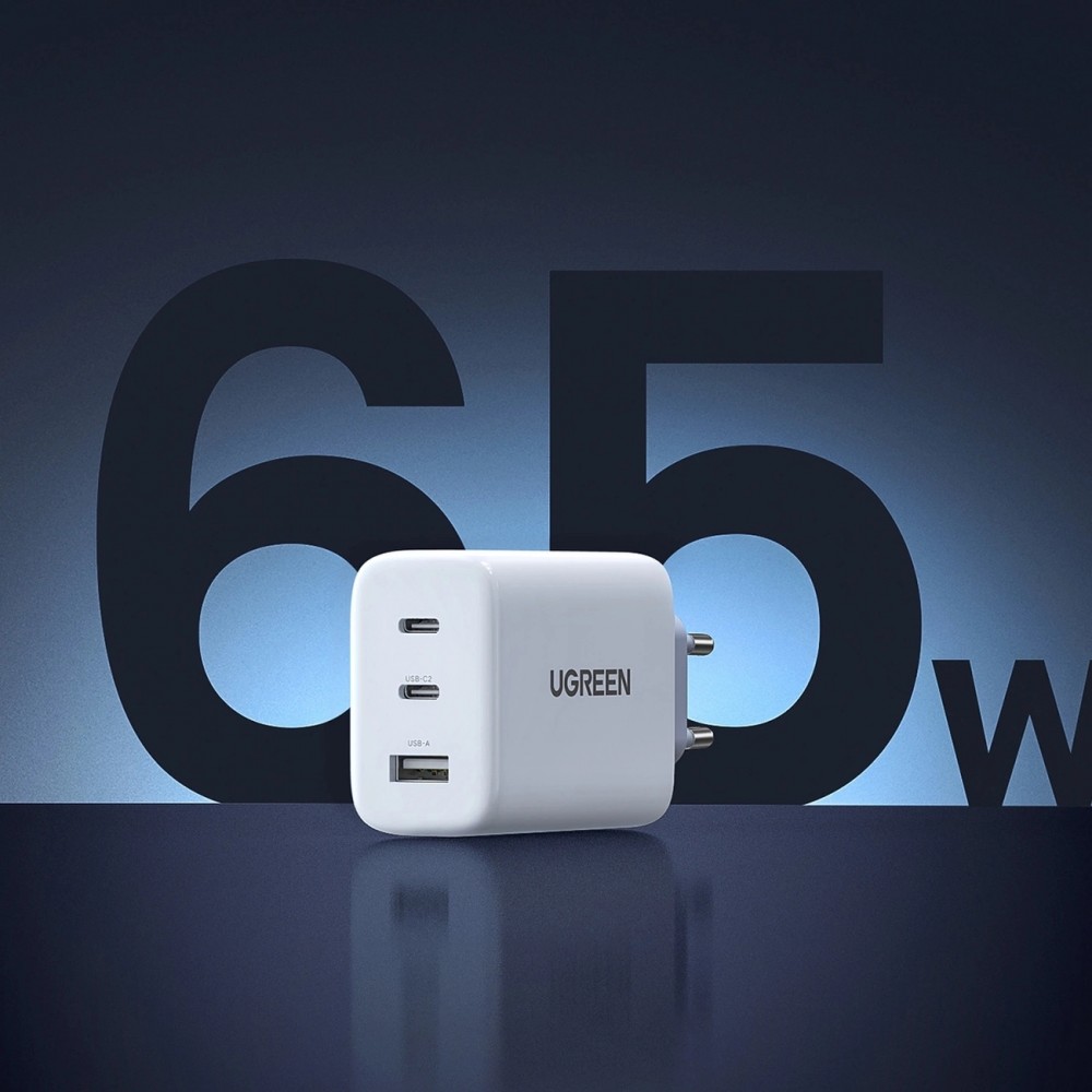 Ugreen 65W Schnellladegerät PD3.0 QC3.0 2x USB-C / 1x USB-A - Weiss