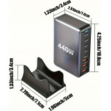 Schnellladegerät 440W GaN Multi-Port mit LED-Anzeigen 8-in-1 USB-C/USB-A CH/EU - Weiß