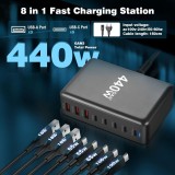 Schnellladegerät 440W GaN Multi-Port mit LED-Anzeigen 8-in-1 USB-C/USB-A CH/EU - Weiß
