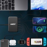 Schnellladegerät 440W GaN Multi-Port mit LED-Anzeigen 8-in-1 USB-C/USB-A CH/EU - Weiß
