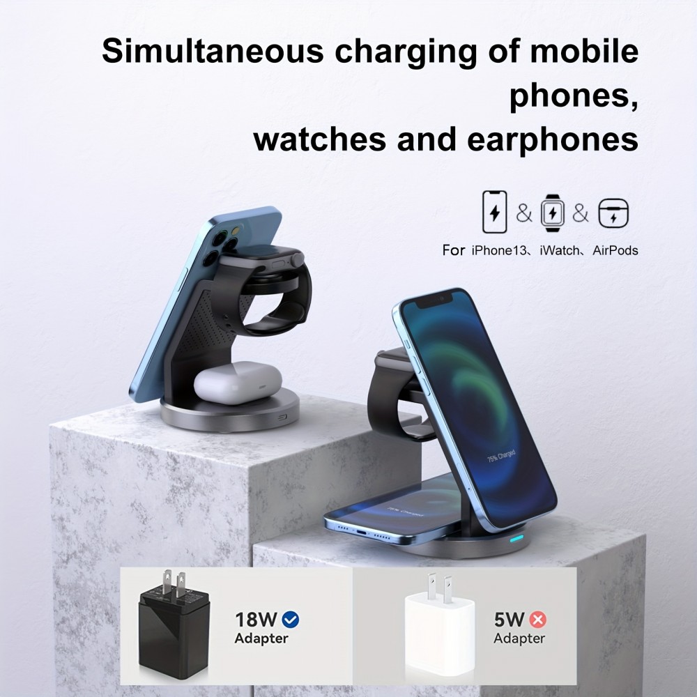 15W Magnetisches kabelloses Ladegerät 3-in-1 Schnelllade Station für iPhone, Apple Watch, AirPods - Schwarz