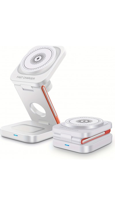 3-in-1 15W Magnetischer Kabelloser Ladegerät mit Faltbarem Ständer für iPhone / Apple Watch / AirPods und USB-C Anschluss - Weiss