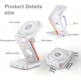3-in-1 15W Magnetischer Kabelloser Ladegerät mit Faltbarem Ständer für iPhone / Apple Watch / AirPods und USB-C Anschluss - Weiss