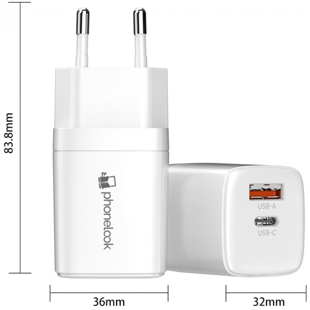 Ladegerät 20W USB und USB-C (Power Delivery) PhoneLook - Weiss