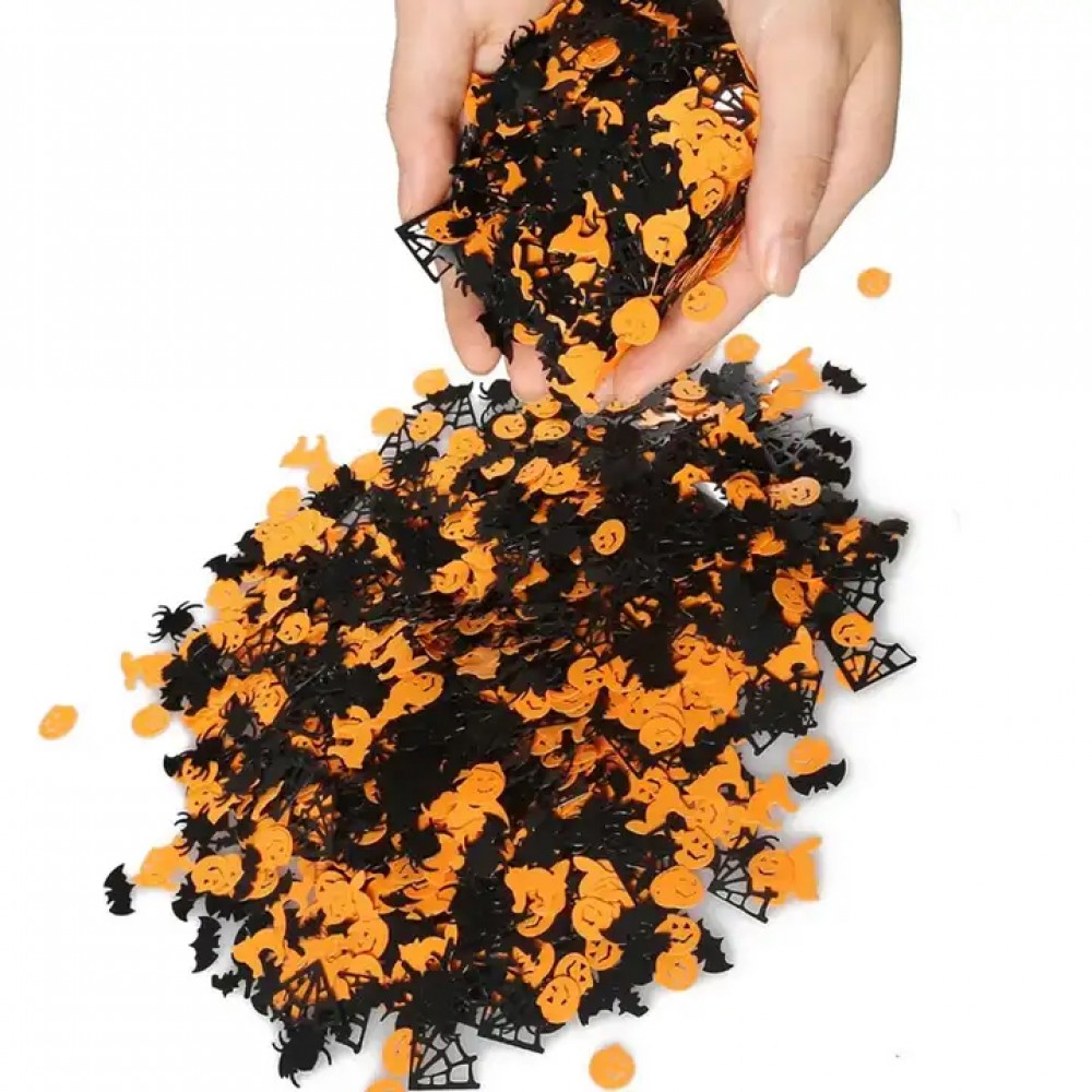 Confettis Halloween araignée citrouille chauve-souris (15 g, env. 200 pièces) - Noir et orange