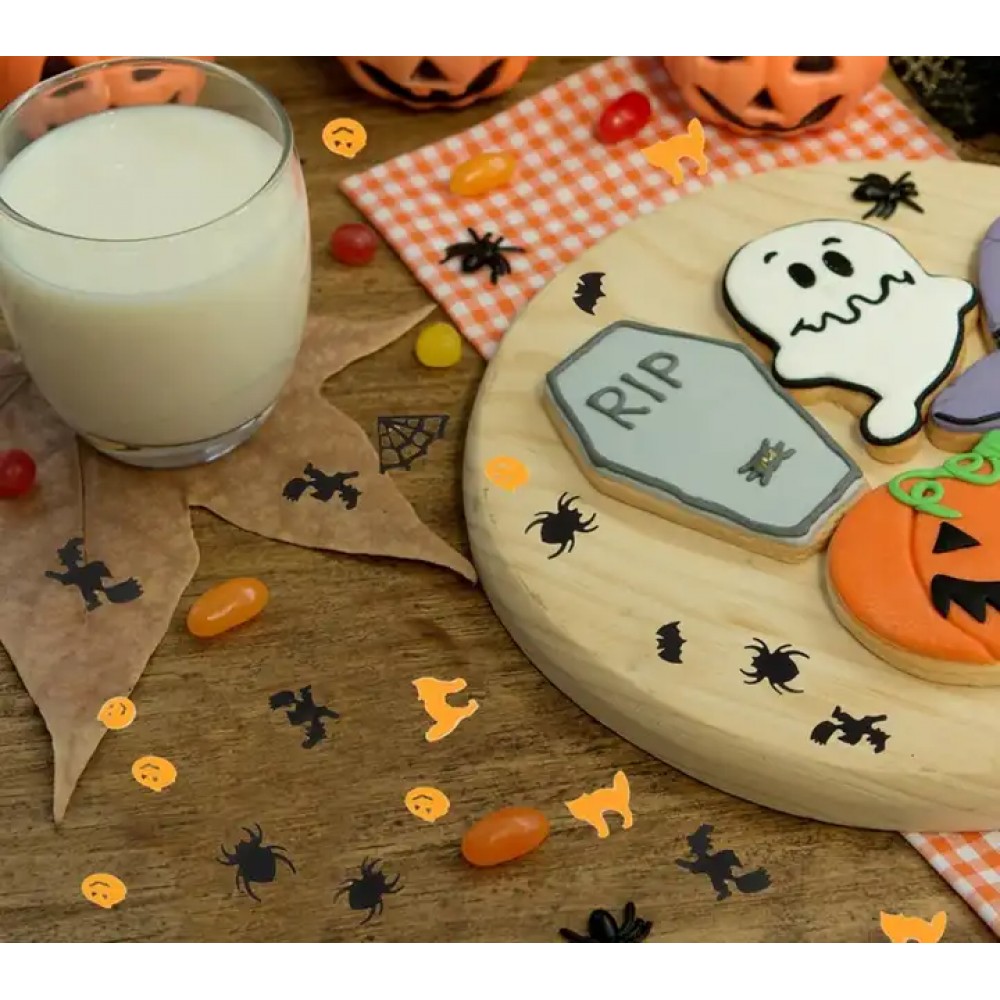 Confettis Halloween araignée citrouille chauve-souris (15 g, env. 200 pièces) - Noir et orange