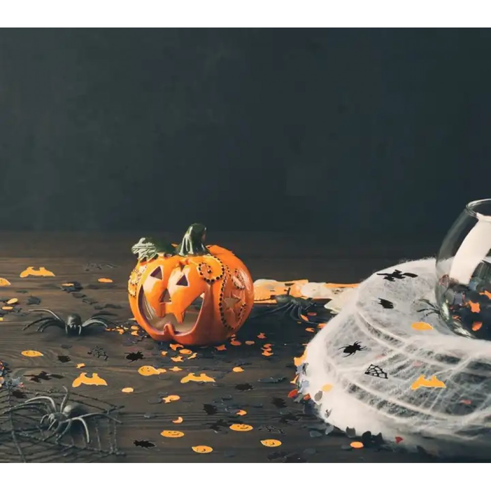 Confettis Halloween araignée citrouille chauve-souris (15 g, env. 200 pièces) - Noir et orange
