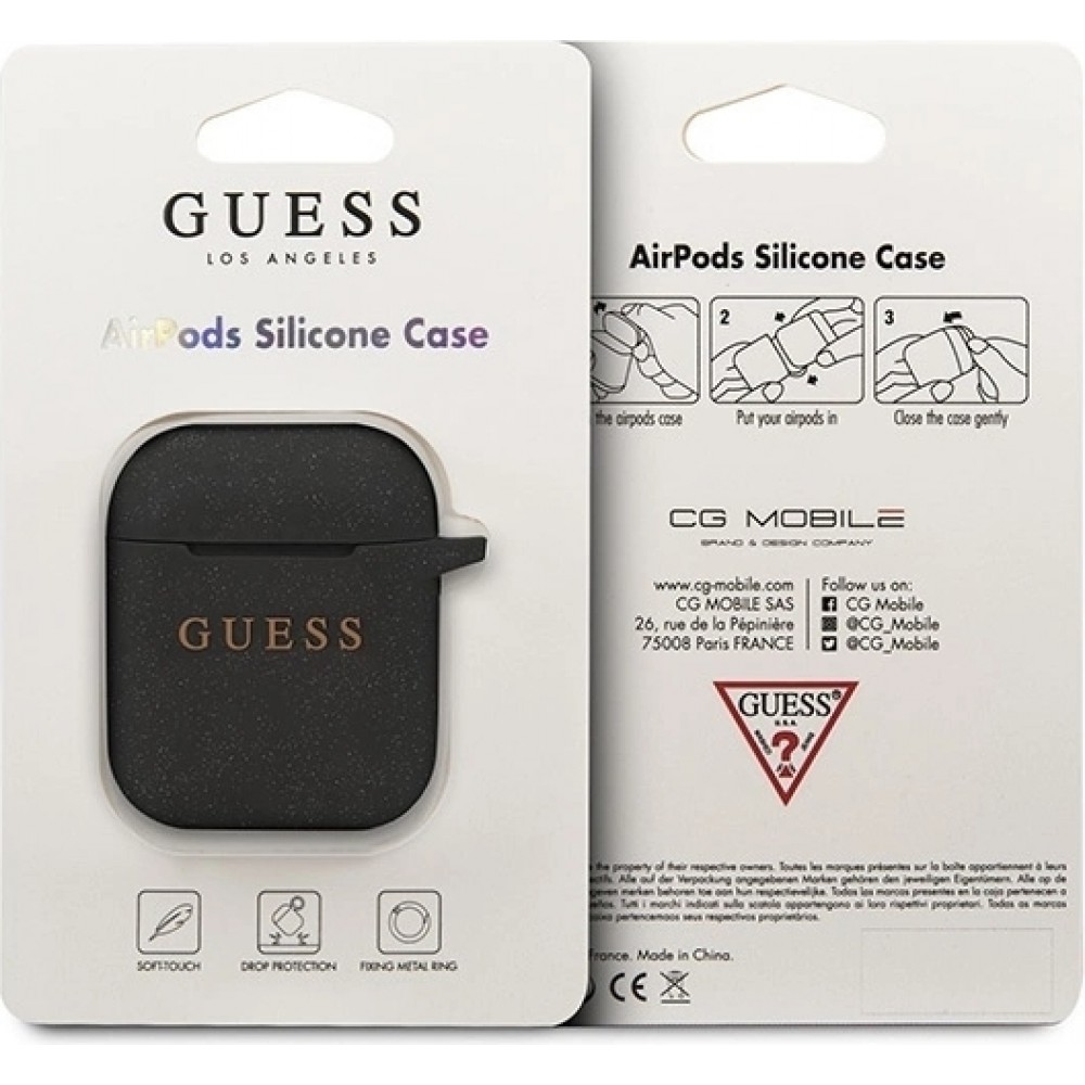 AirPods 1 / 2 Case Hülle - Guess Silikon Glitzer Pailletten - Schwarz