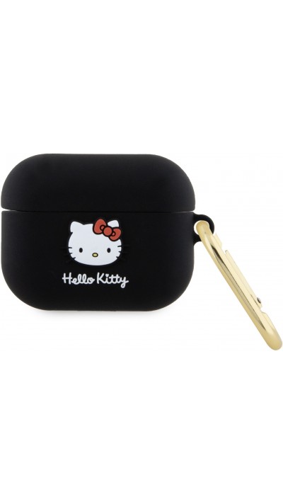 AirPods Pro / Pro 2 Case Hülle - Hello Kitty Soft-Touch-Silikon mit integriertem goldenen Karabinerhaken und Logoprägung - Schwarz
