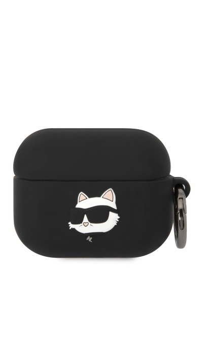 AirPods Pro / Pro 2 Case Hülle - Karl Lagerfeld Soft-Touch-Silikon mit geprägtem Choupette-Kopf - Schwarz