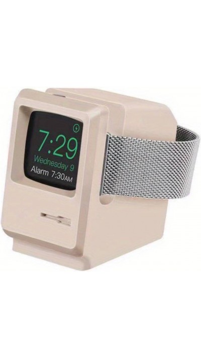 Support Look Macintosh Retro-Computer aus Silikon zum Aufladen Apple Watch - Weiss