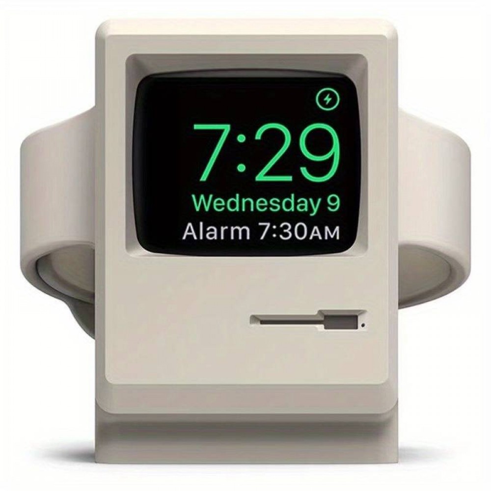 Support Look Macintosh Retro-Computer aus Silikon zum Aufladen Apple Watch - Weiss