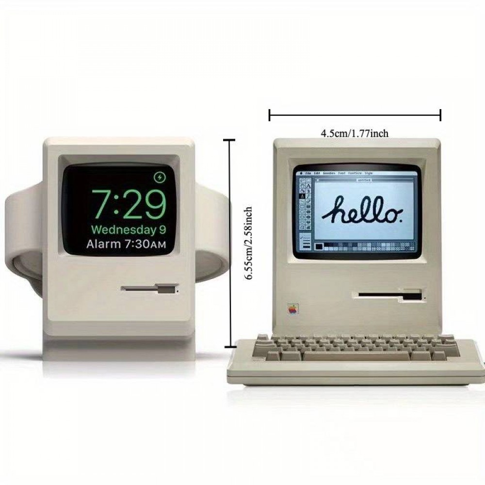 Support Look Macintosh Retro-Computer aus Silikon zum Aufladen Apple Watch - Weiss