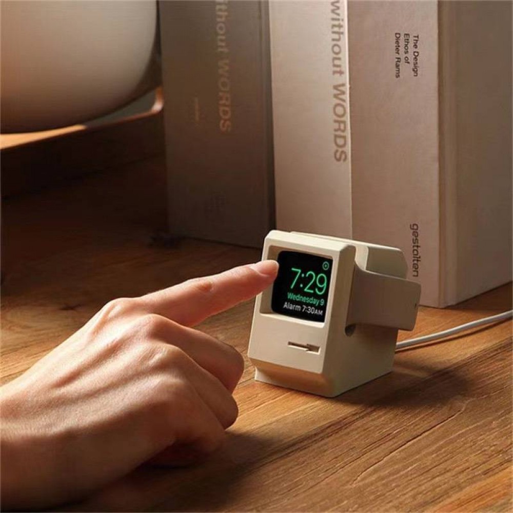 Support Look Macintosh Retro-Computer aus Silikon zum Aufladen Apple Watch - Weiss
