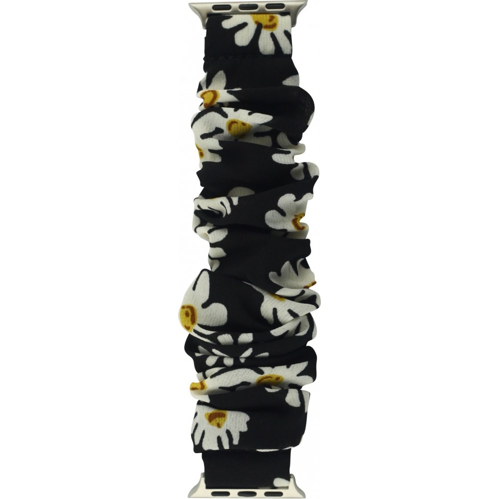 Stoff Ersatz Armband Scrunchie blumen schwarz - Apple Watch 38/40/41/42 mm