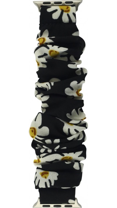 Stoff Ersatz Armband Scrunchie blumen schwarz - Apple Watch 44/45/46/49 mm