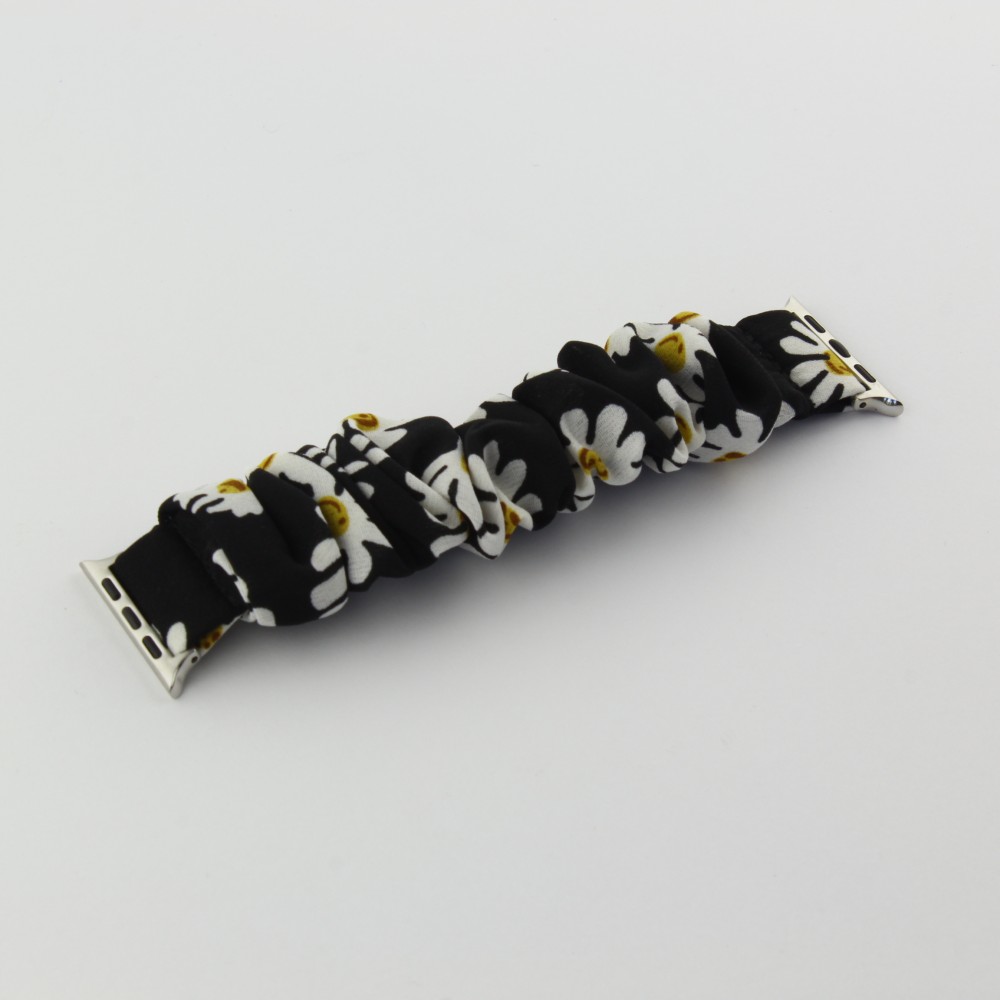 Stoff Ersatz Armband Scrunchie blumen schwarz - Apple Watch 38/40/41/42 mm