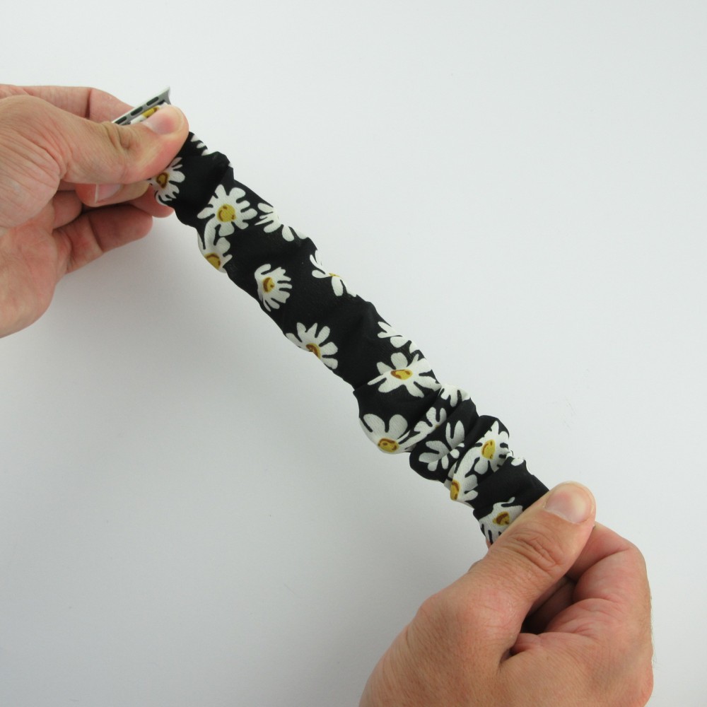 Stoff Ersatz Armband Scrunchie blumen schwarz - Apple Watch 38/40/41/42 mm