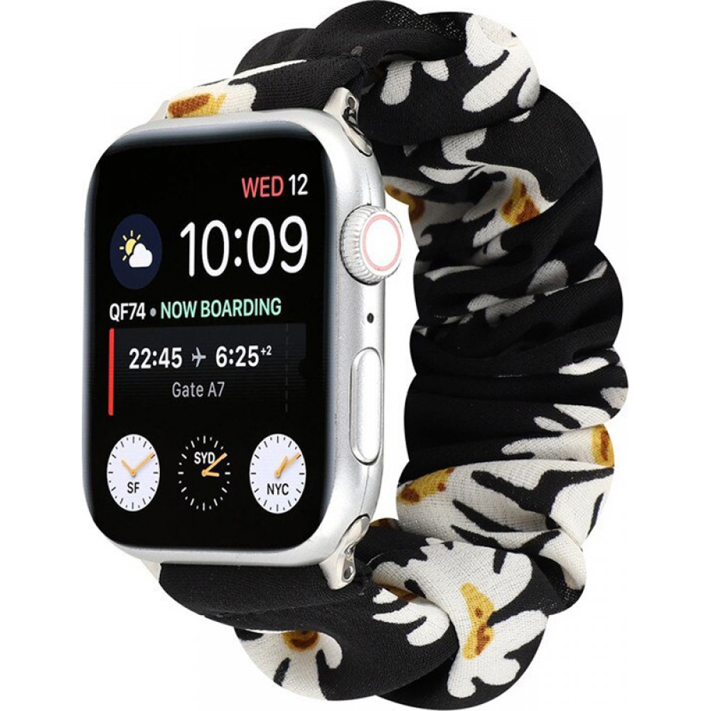 Stoff Ersatz Armband Scrunchie blumen schwarz - Apple Watch 38/40/41/42 mm