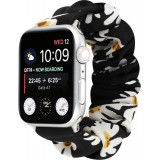 Stoff Ersatz Armband Scrunchie blumen schwarz - Apple Watch 38/40/41/42 mm