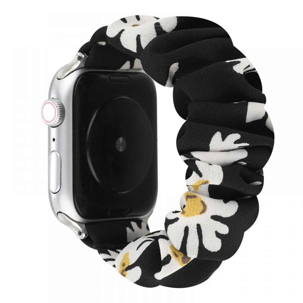 Stoff Ersatz Armband Scrunchie blumen schwarz - Apple Watch 38/40/41/42 mm