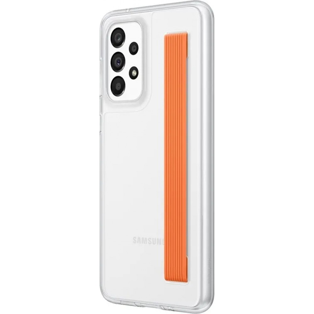 Coque Samsung Galaxy A33 5G - Samsung Slim Strap Cover - Coque fine avec attache grip orange - Transparent