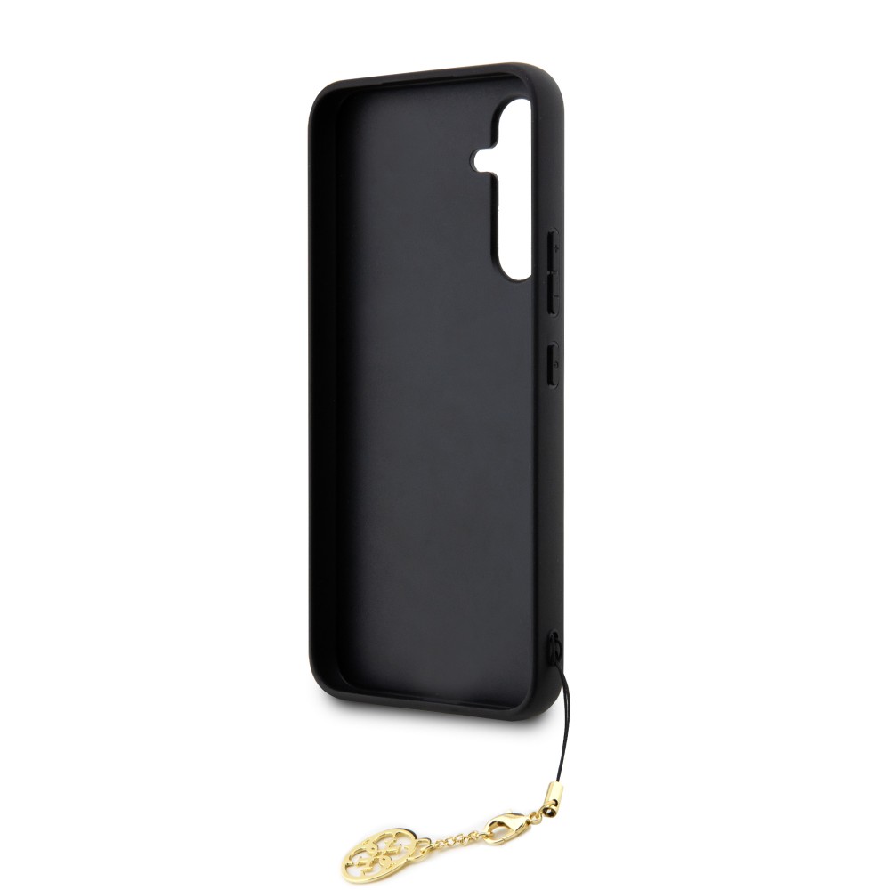 Samsung Galaxy A54 5G Case Hülle - Guess Leinwand Kunstleder Monogramm goldenen Metall-Logo mit Charm Anhänger - Braun