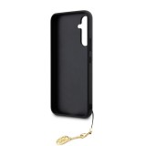 Samsung Galaxy A54 5G Case Hülle - Guess Leinwand Kunstleder Monogramm goldenen Metall-Logo mit Charm Anhänger - Braun
