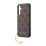 Samsung Galaxy A54 5G Case Hülle - Guess Leinwand Kunstleder Monogramm goldenen Metall-Logo mit Charm Anhänger - Braun