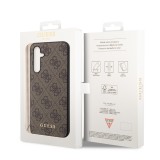 Samsung Galaxy A54 5G Case Hülle - Guess Leinwand Kunstleder Monogramm goldenen Metall-Logo mit Charm Anhänger - Braun