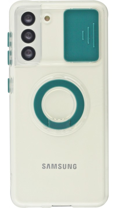 Hülle Samsung Galaxy S21 FE 5G - mit Kamera-Slider und Ring - Dunkelgrün