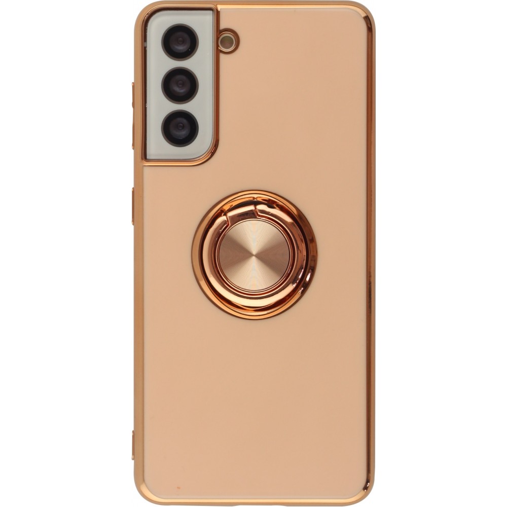 Hülle Samsung Galaxy S25 - Gummi Bronze mit Ring - Rosa