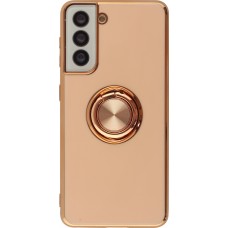 Hülle Samsung Galaxy S25 - Gummi Bronze mit Ring - Rosa