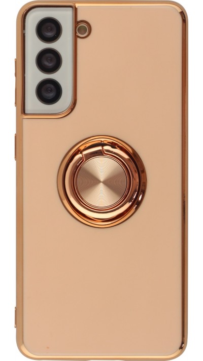 Hülle Samsung Galaxy S21 5G - Gummi Bronze mit Ring - Rosa